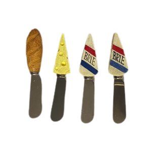 Cheese & Dip Spreader Knives Set of 4 with Cheese & Bread Theme Handles